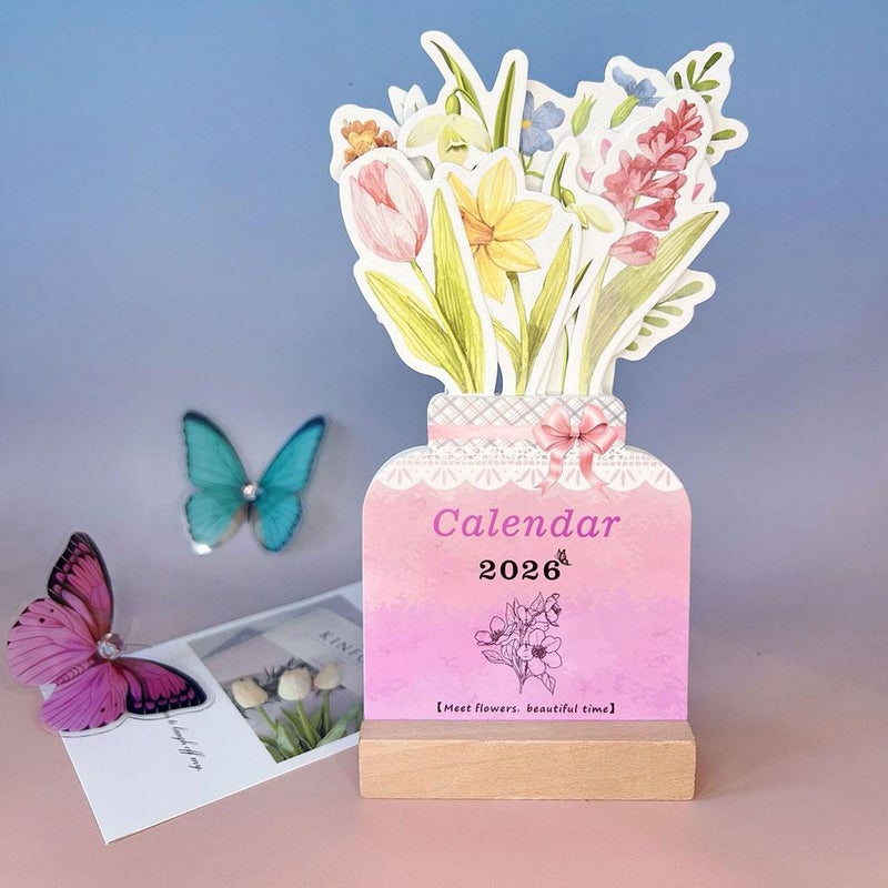 Flower Desk Calendar 2026 with Wooden Stand, Bloomy Bouquet Calendar, Removable Monthly Planner for Office Accessories, Home Decoration - Image 5